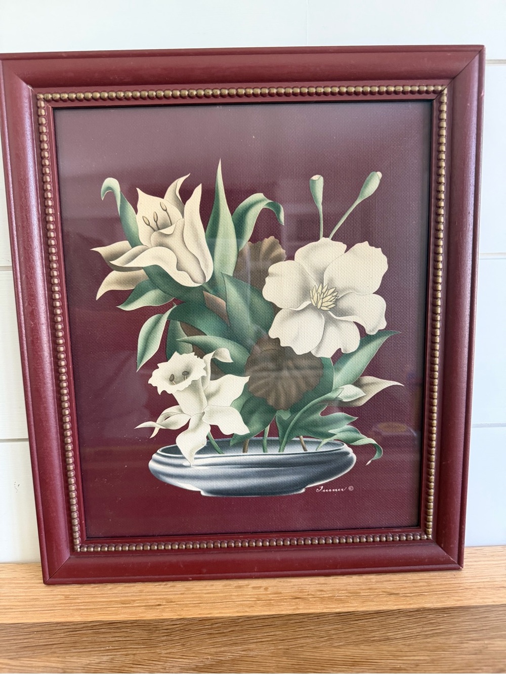 VTG MCM Framed Floral Art Print Ivory Floral Artist Turner